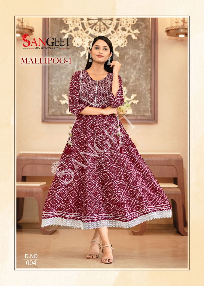 Mallipoo 1 By Sangeet 001-006 Anarkali Kurtis Catalog